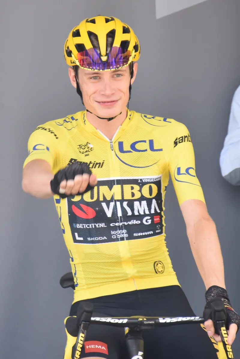 Jonas Vingegaard in the yellow jersey at the 2023 Tour de France, which he won for the second time